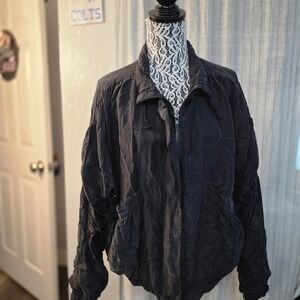 Duffle Sportswear Jacket Full Zip Womens Black 100% Silk Lightweight Vintage